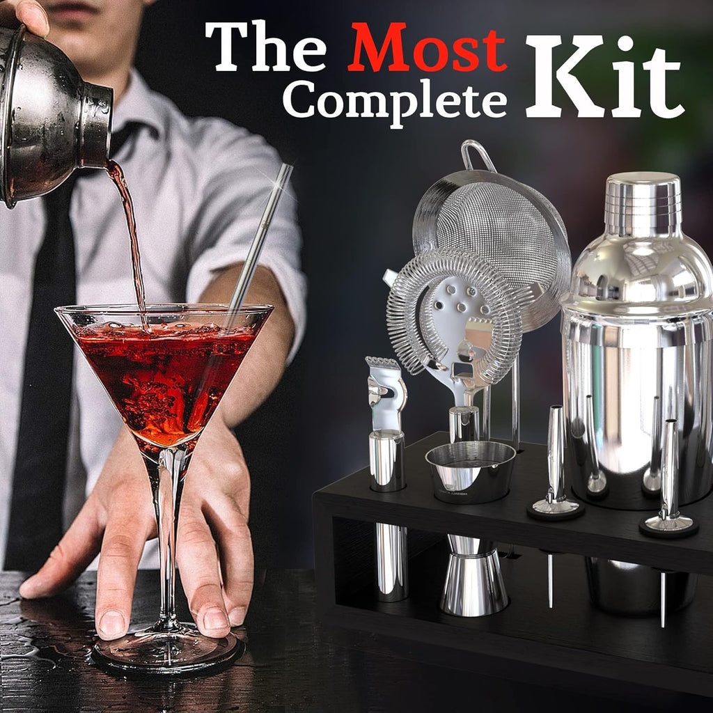 13-Piece Cobbler Cocktail Shaker Set Stainless Steel Mixology Bartender Kit With Stand Bar Cocktail Set | Laser