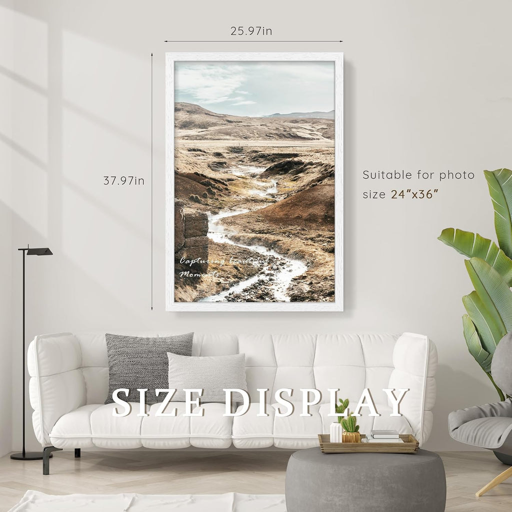 24x36 Solid Wood Poster Frame for Wall Mounting Display,White | Poster Frames 24 x 36 inches with Polished Plexiglass