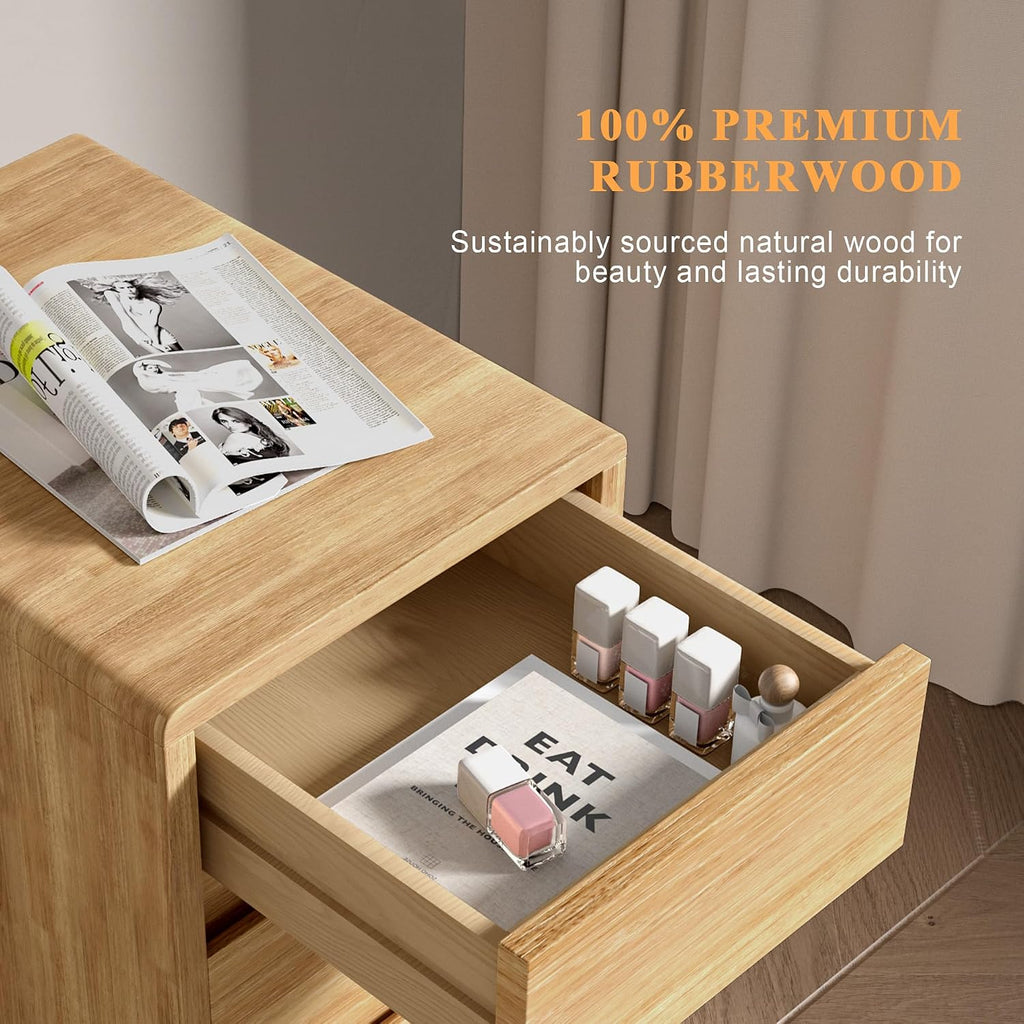 Nightstand with 3 Drawers Narrow Night Stand Solid Wood Bedside Table Mid Century Modern Nightstand Wooden End Table