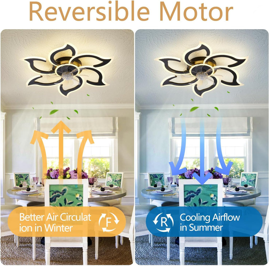 35" Black Modern Ceiling Fan with Light Remote Control, 3 Light Color 6 Speeds Samll Low Profile Ceiling Fan