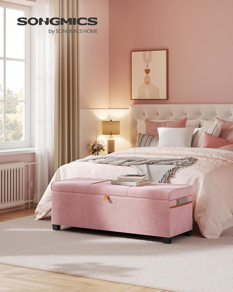 Storage Ottoman Bench, Storage Chest, 15.7 x 43.3 x 15.7 Inches, End of Bed Bench, 27 Gal. (103 L), Jelly Pink