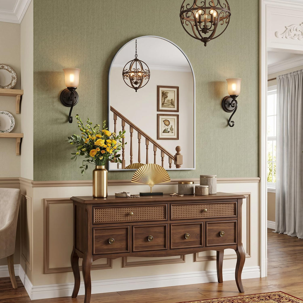 24"x36" Nickel Arched Bathroom Vanity Mirror 2Pack, Dark Brushed Frame with Arched Top and Clean-Lined