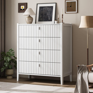 White 4 Drawer, Modern Chest of Drawers, Wood Fluted Organizer with Deep Drawers for Clothes, Nightstand