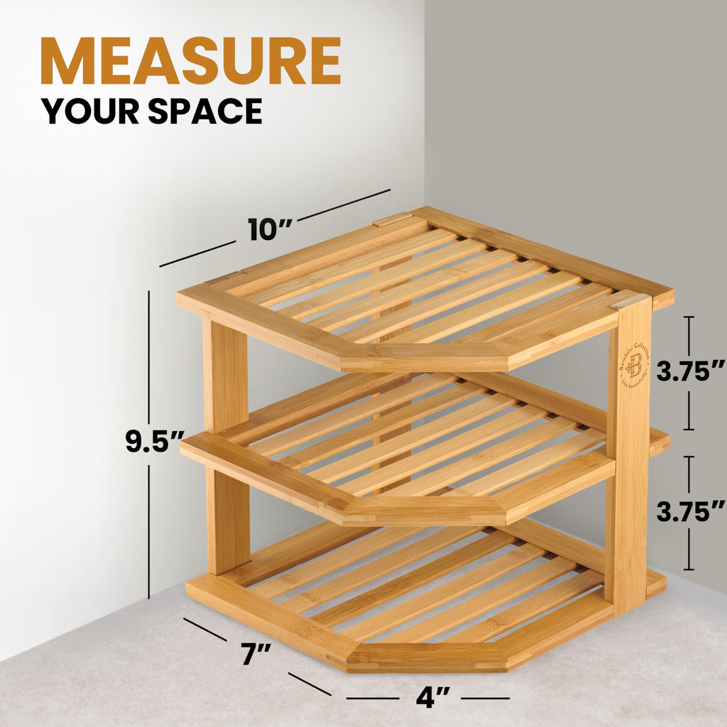Corner Plate Organizer for Cabinet, Bamboo 3-Tier Kitchen Cabinet Organizer