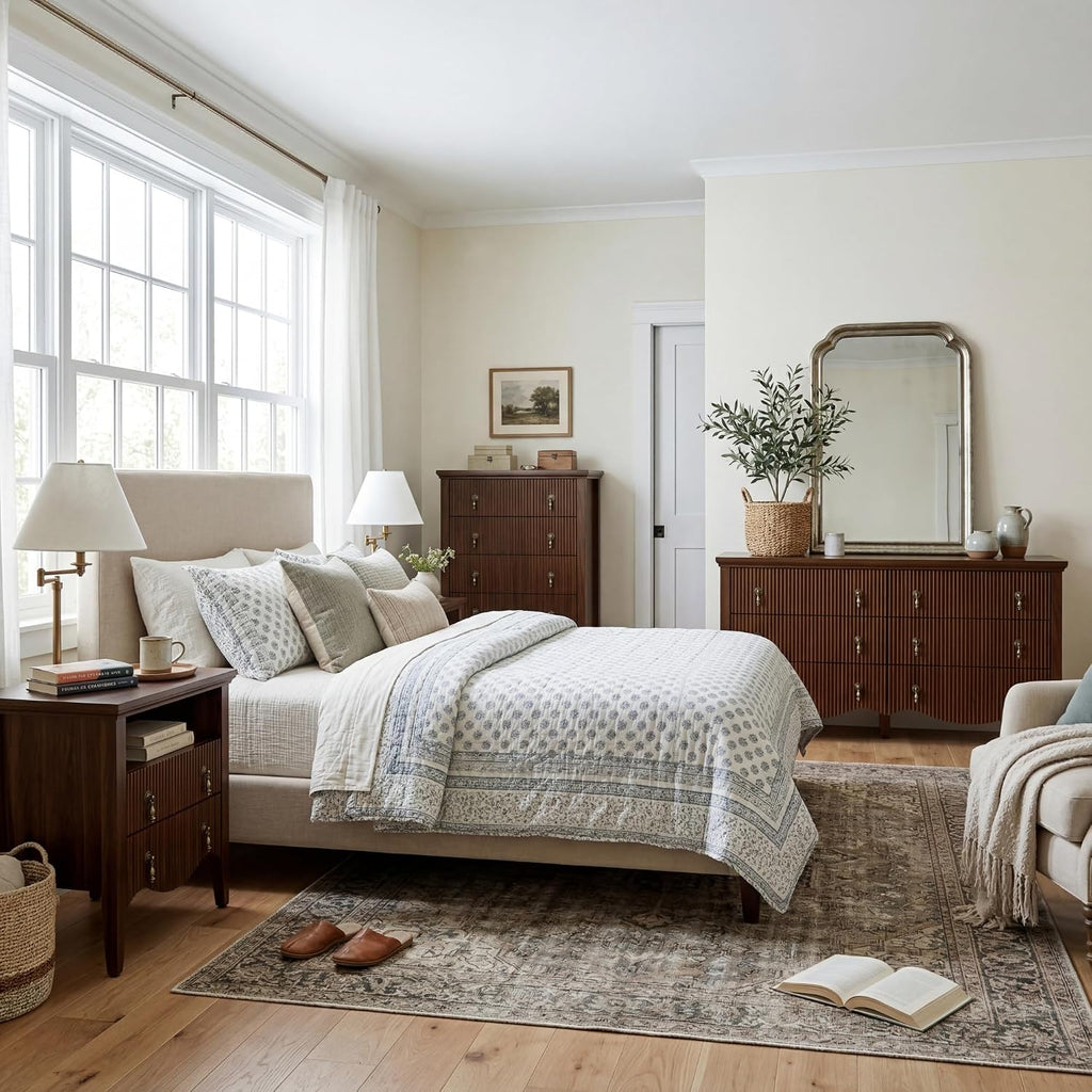 6-Drawer Fluted Dresser, Wide Double Chest of Drawers,Walnut | Fluted Design, Horizontal Chest of Drawers