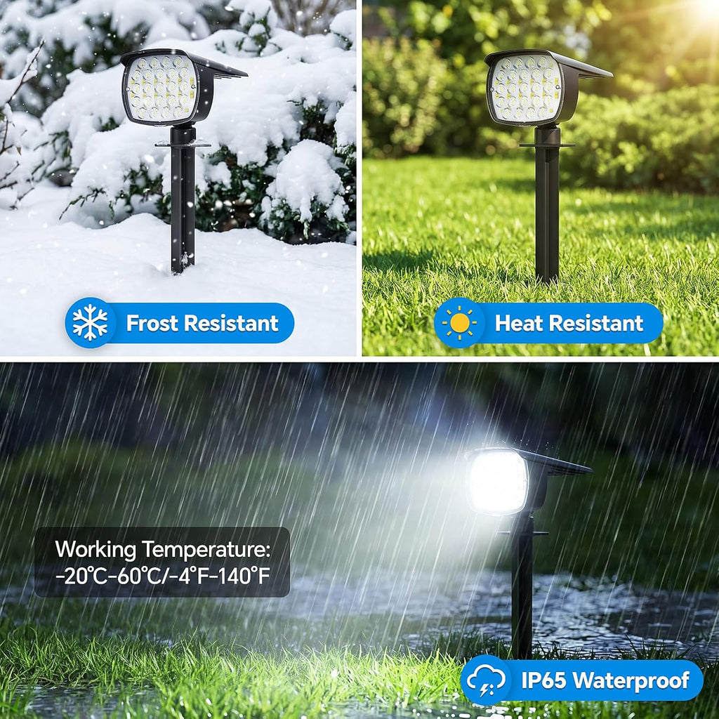 Solar Spot Lights Outdoor, 3 Modes 2-in-1 IP65 Waterproof 4 Pack Spotlights | 58 LED Auto On/Off 120° Adjustable