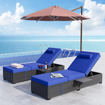 Patio Chaise Lounge Chair, 5-Positions Adjustable Wicker Outdoor Lounge Chairs with Side Table for Poolside, Deck