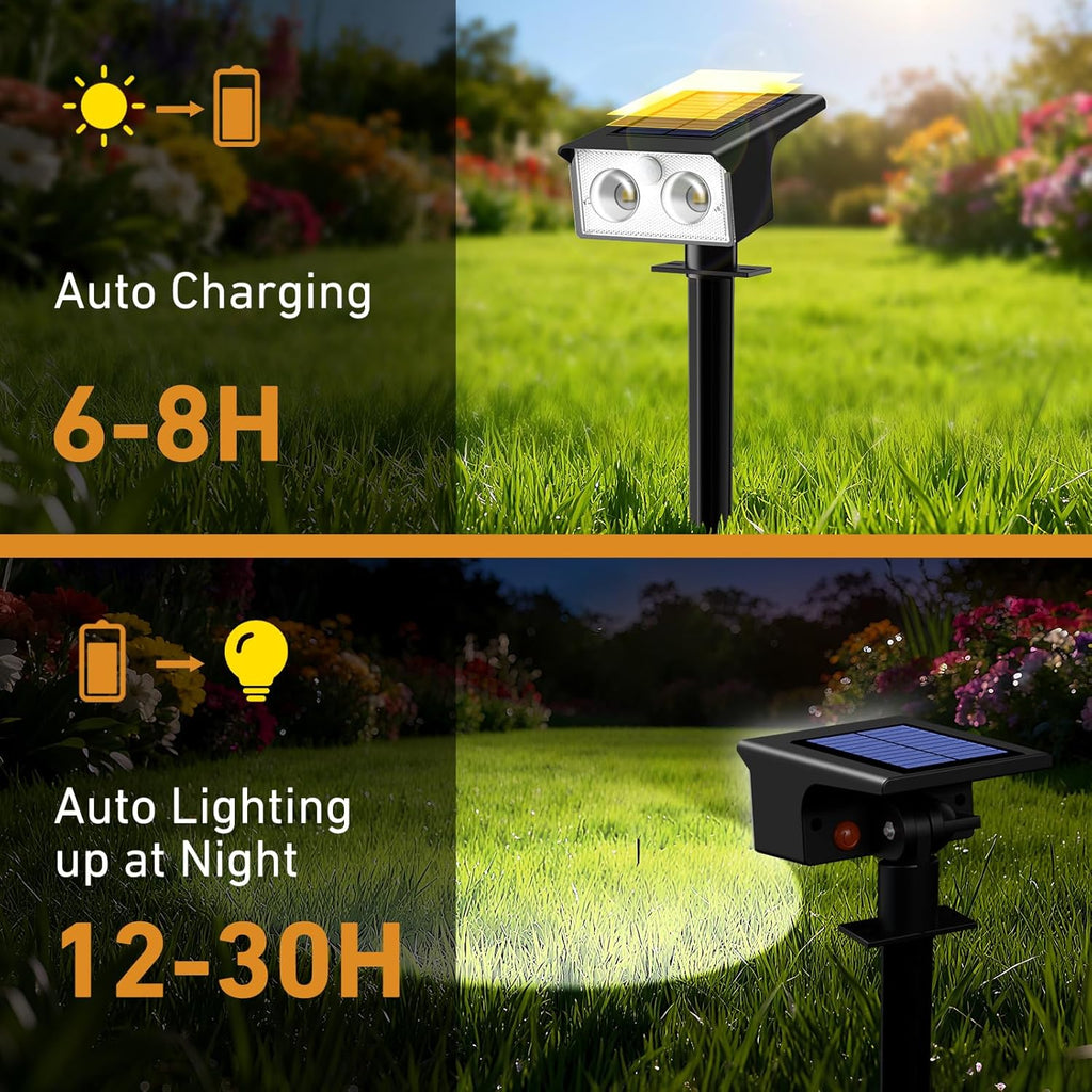 Solar Spot Lights Outdoor Waterproof, 4 Pack/3 Modes Motion Sensor Lights, Solar Powered Spotlights 2-in-1 Auto