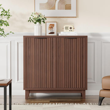 Fluted Cabinet with Storage, Mid Century Modern 2 Doors Sideboard Buffet | Accent Cabinet with Adjustable Shelves