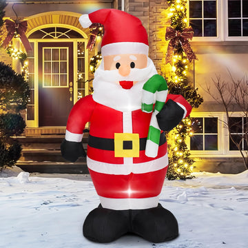 4FT Cute Christmas Inflatable Santa Claus with Build-in LED Lights, Blow up Christmas Inflatable Outdoor Indoor
