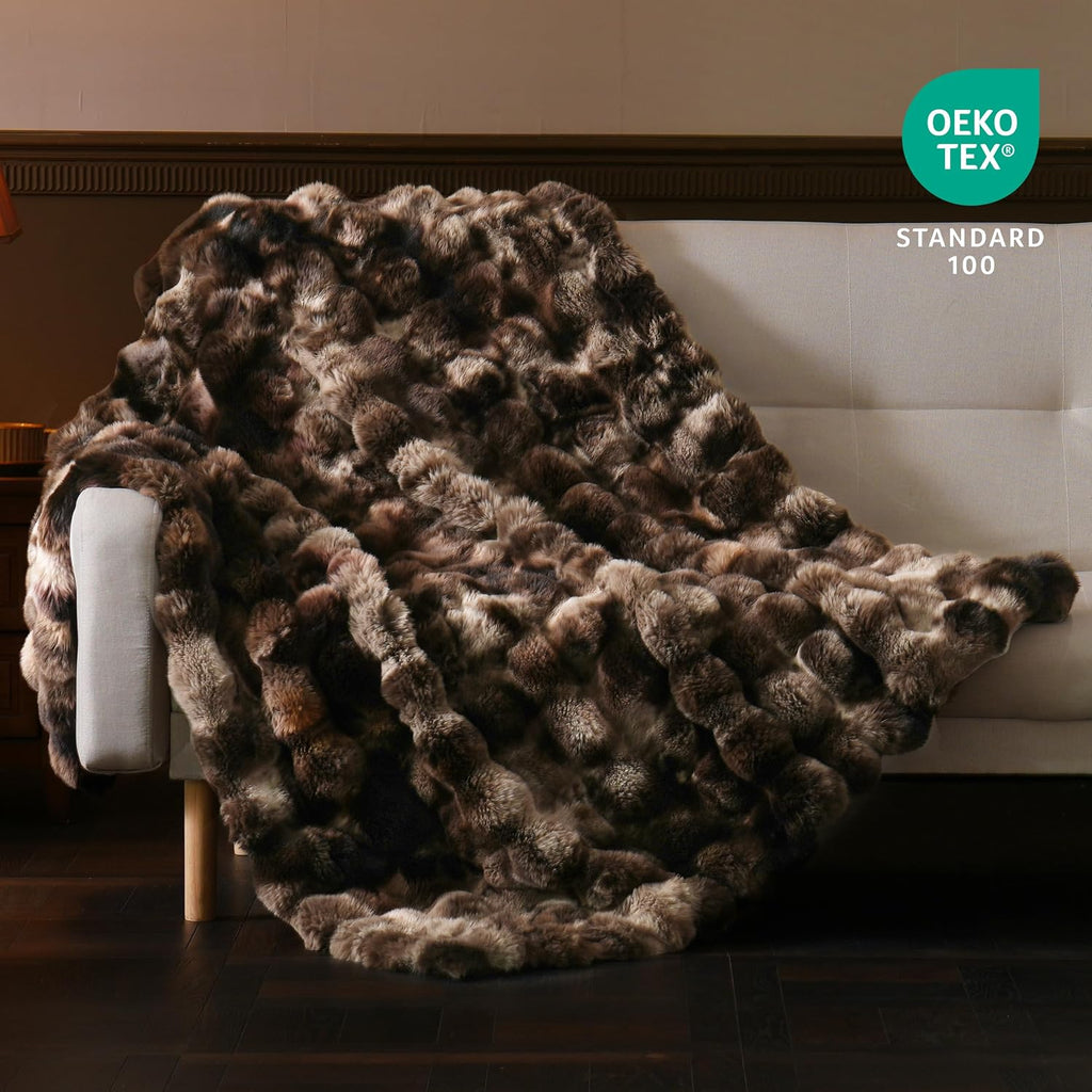 Fluffy Faux Fur Throw Blanket, Soft Plush Thick Cozy Fuzzy Luxury Minky Bubble Blanket, Tie-dye Coffee, 60" x 80"