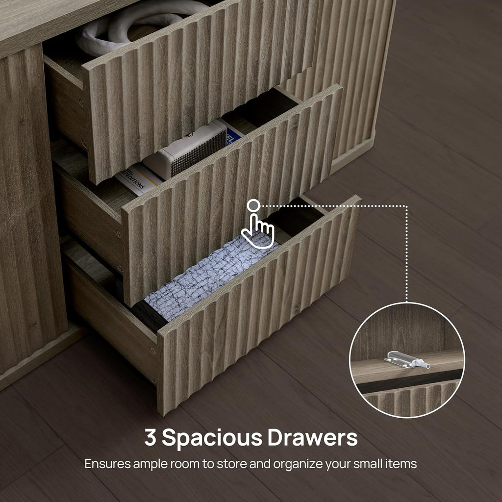 Buffet Cabinet with Storage 54.7" Large Modern Accent Storage Cabinet with Doors and Shelves Fluted Sideboard Credenza