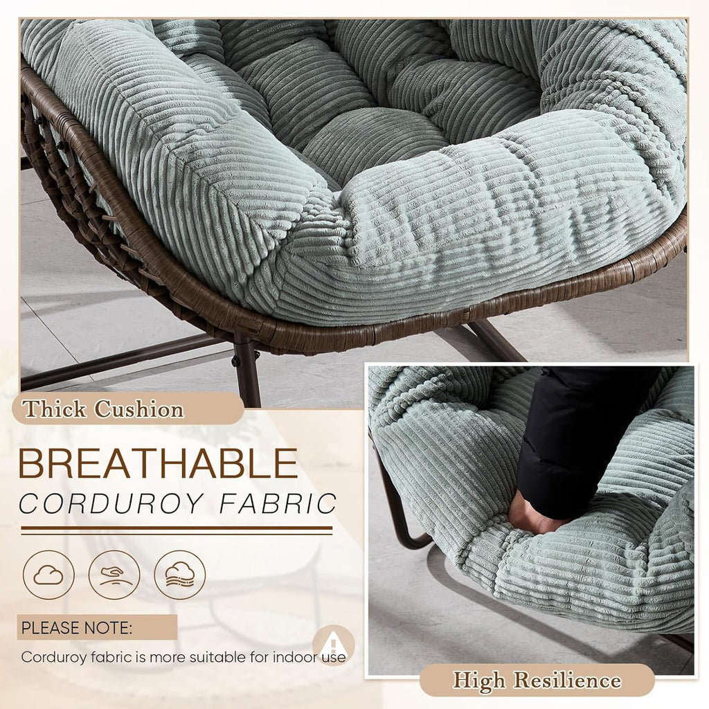Large Indoor Rocking Chair, Oversized Rocking Papasan Chair with Thick Cushion and Frame,Comfy Corduroy Rocker Wicker