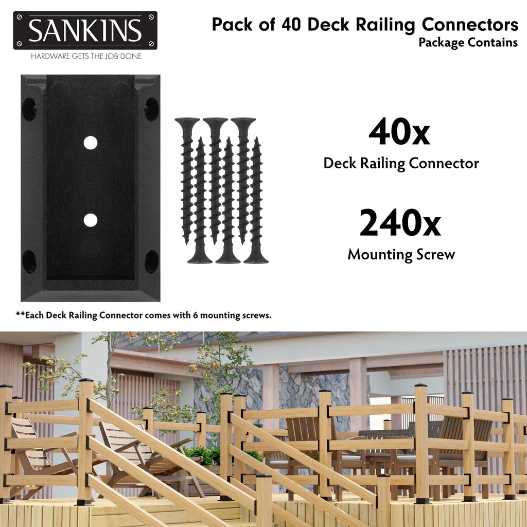 40pcs Deck Railing Bracket Connectors for 2x4, Deck Railing Kit Durable PP Plastic, Brackets for Connection of Wooden