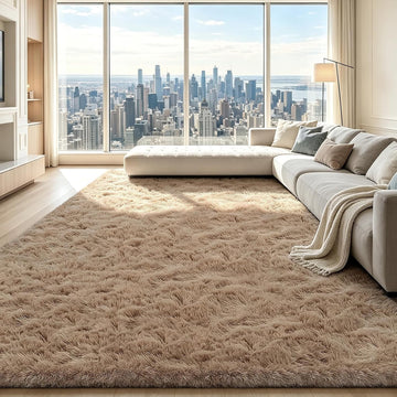Beige Area Rugs, Fluffy Shag Rug Large Bedroom Carpet
