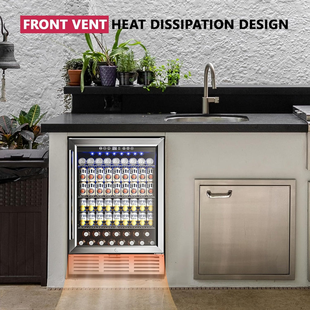 24 Inch Beverage Refrigerator, Beverage Cooler 180 Can Built-in Design