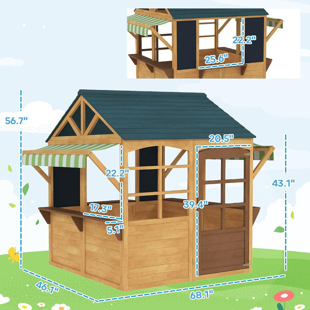 Premium Collapsible Timber Playhouse Featuring PanoFor ramic View Windows, Working Entry Door, Snack Nook Area