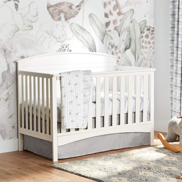 Baby Printed Linen Textured Solid Crib Skirt, Gray 52"L x 28"W + 16" Drop