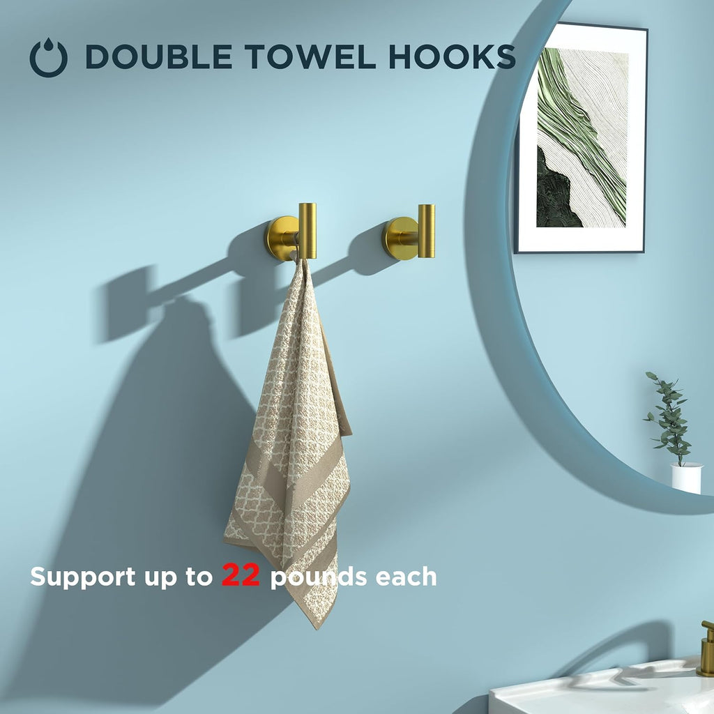 Bathroom Accessories Set, 4-Piece Bathroom Hardware Set | Brushed Gold | SUS304 Stainless Steel Towel Ring, 2 Towel