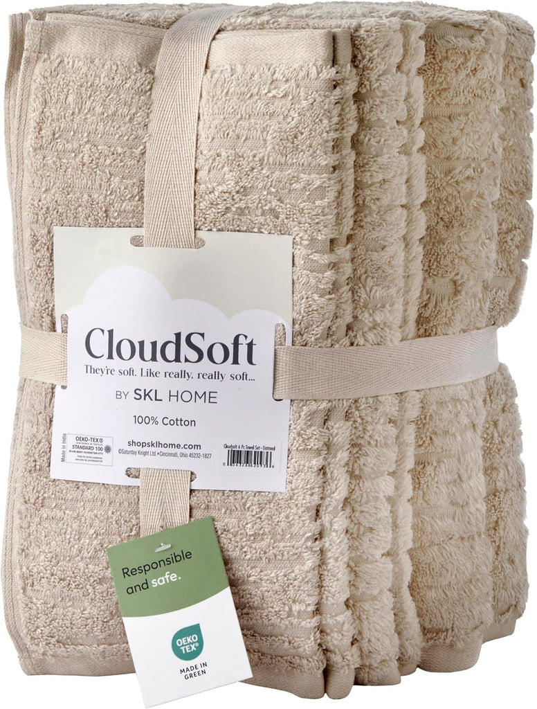 CloudSoft 100% Cotton Luxury 6-Piece Towel Set, 600 GSM, Ultra Plush & Absorbent - 2 Bath Towels, 2 Hand Towels, 2