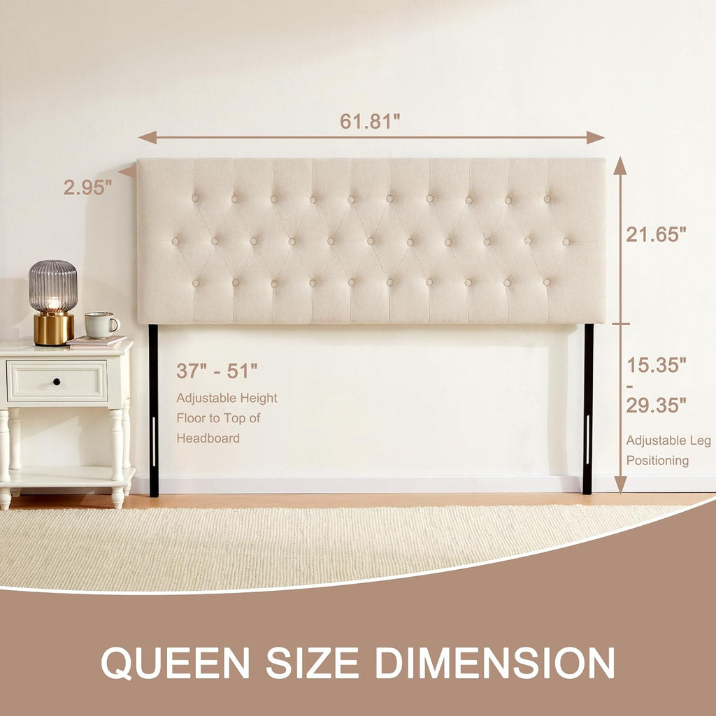Tufted Upholstered Headboard Queen, Solid Wood Head Board with Durable Metal Legs, Adjustable Height Bed headboard