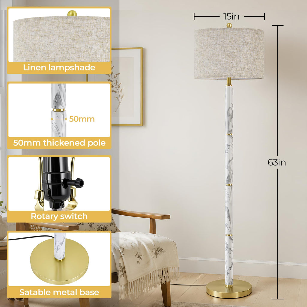 Floor Lamps, 63" Modern White Marble Pattern Standing Lamp