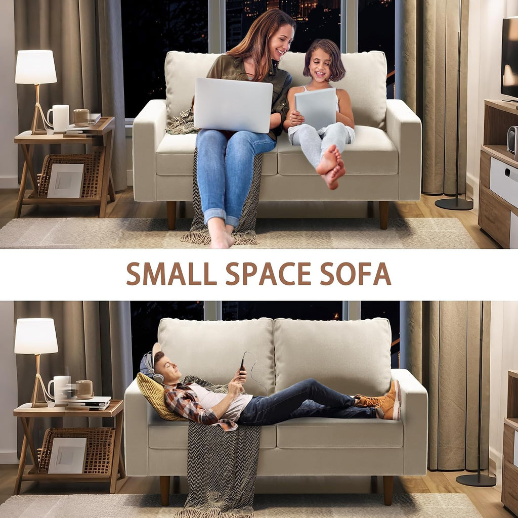 Modern Velvet Sofa Loveseat 58-inch, 2-Seater Compact Sofa , Ergonomic Support, Easy Assembly(Beige)