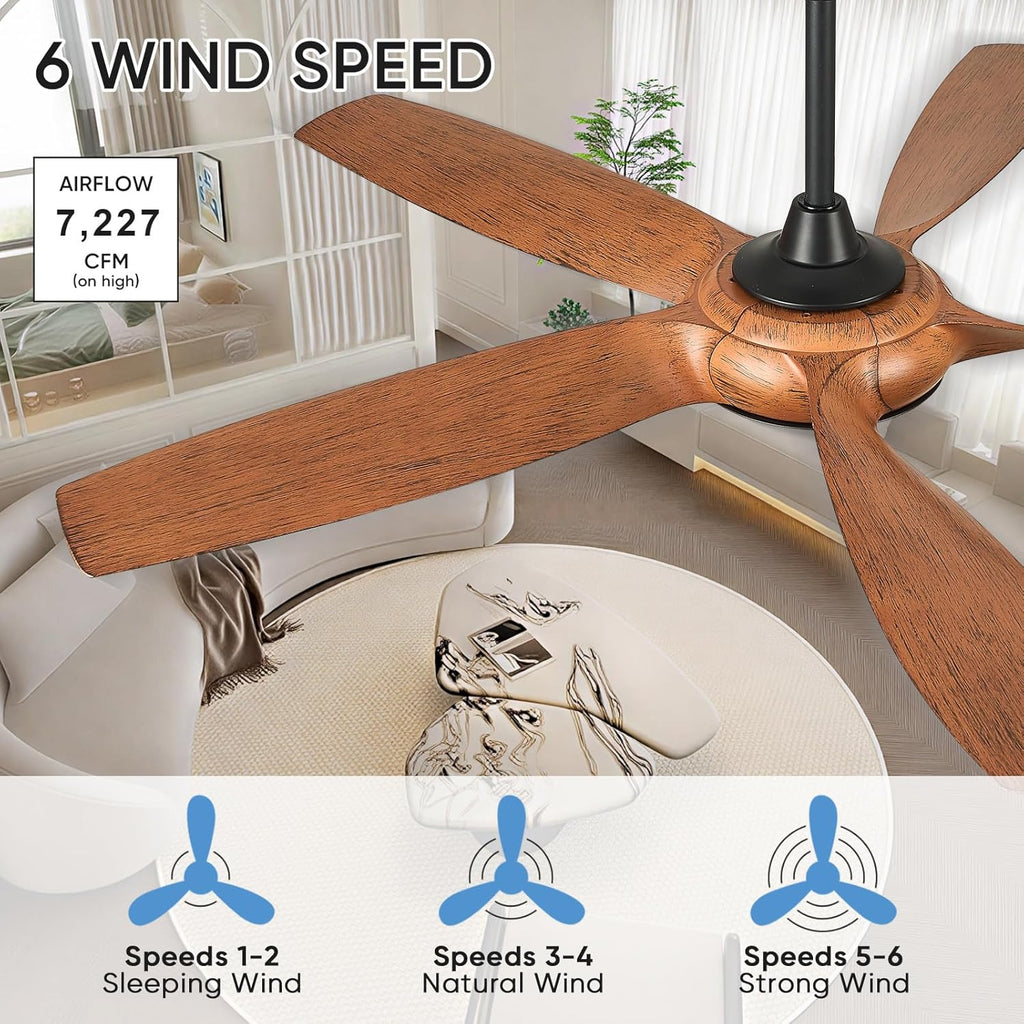 54'' Ceiling Fans with Lights, Indoor/Outdoor Modern Ceiling Fan with Remote, 5 ABS Blades, Reversible DC Motor