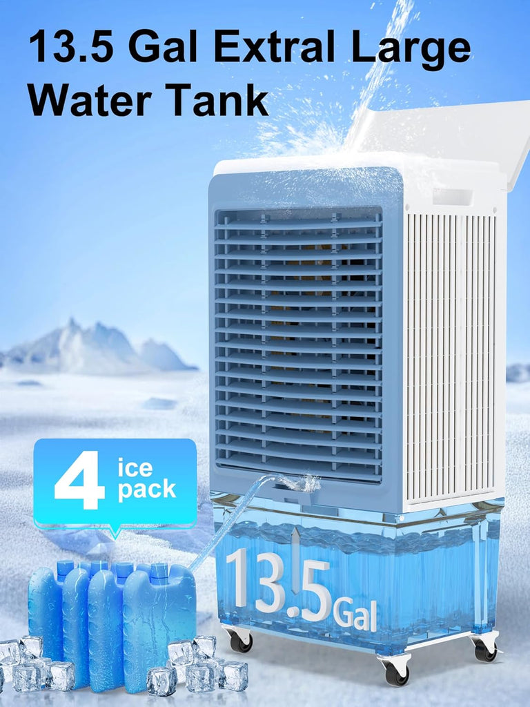 6000 CFM Swamp Cooler Air Conditioner, Outdoor Evaporative Air Cooler with 13.5 Gal Water Tank, Remote