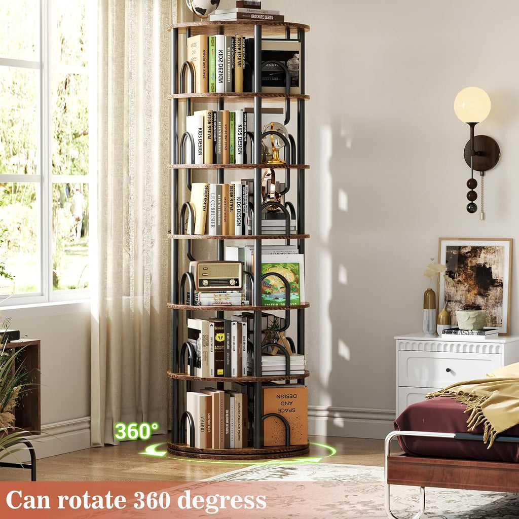 6 Tier Rotating Bookshelf Tower, Revolving Bookcase, 360° Round Spinning Book Shelf