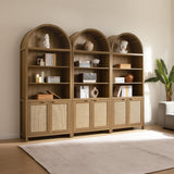 Book Shelf Arched Cabinet Bookshelf Arch 84.2" Tall Bookcase 5 Tier Large Bookshelves with Doors Storage Rattan Boho