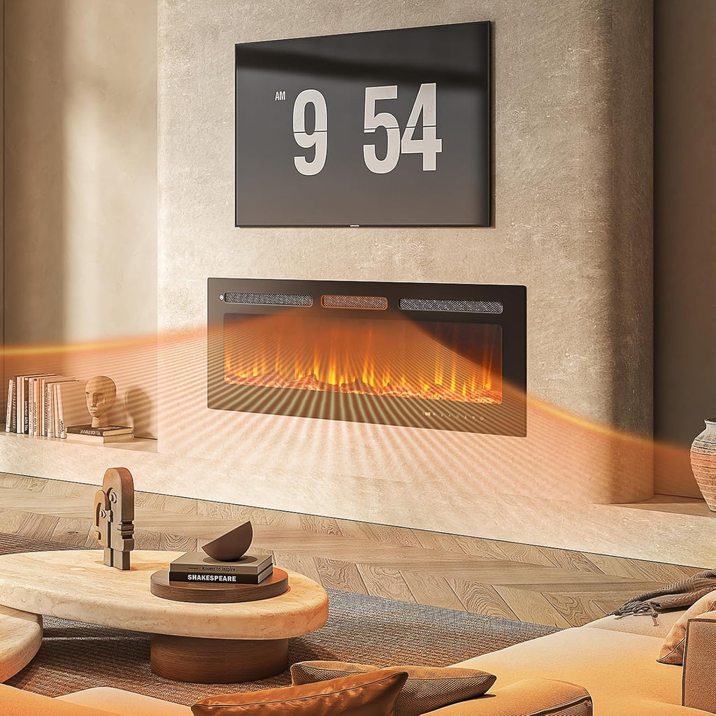 50” Smart Electric Fireplace Heater, Compatible with Alexa & Google Home, Wall Mount
