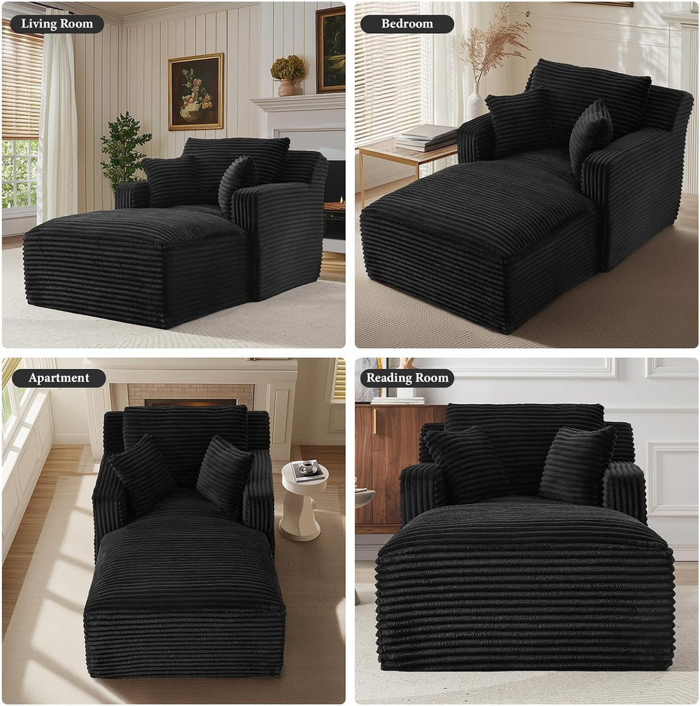 65.4" Chaise Lounge Chair Indoor, Oversized Boneless Couch | No Assembly|3 Pillows|Plush Corduroy|Upholstered Sofa