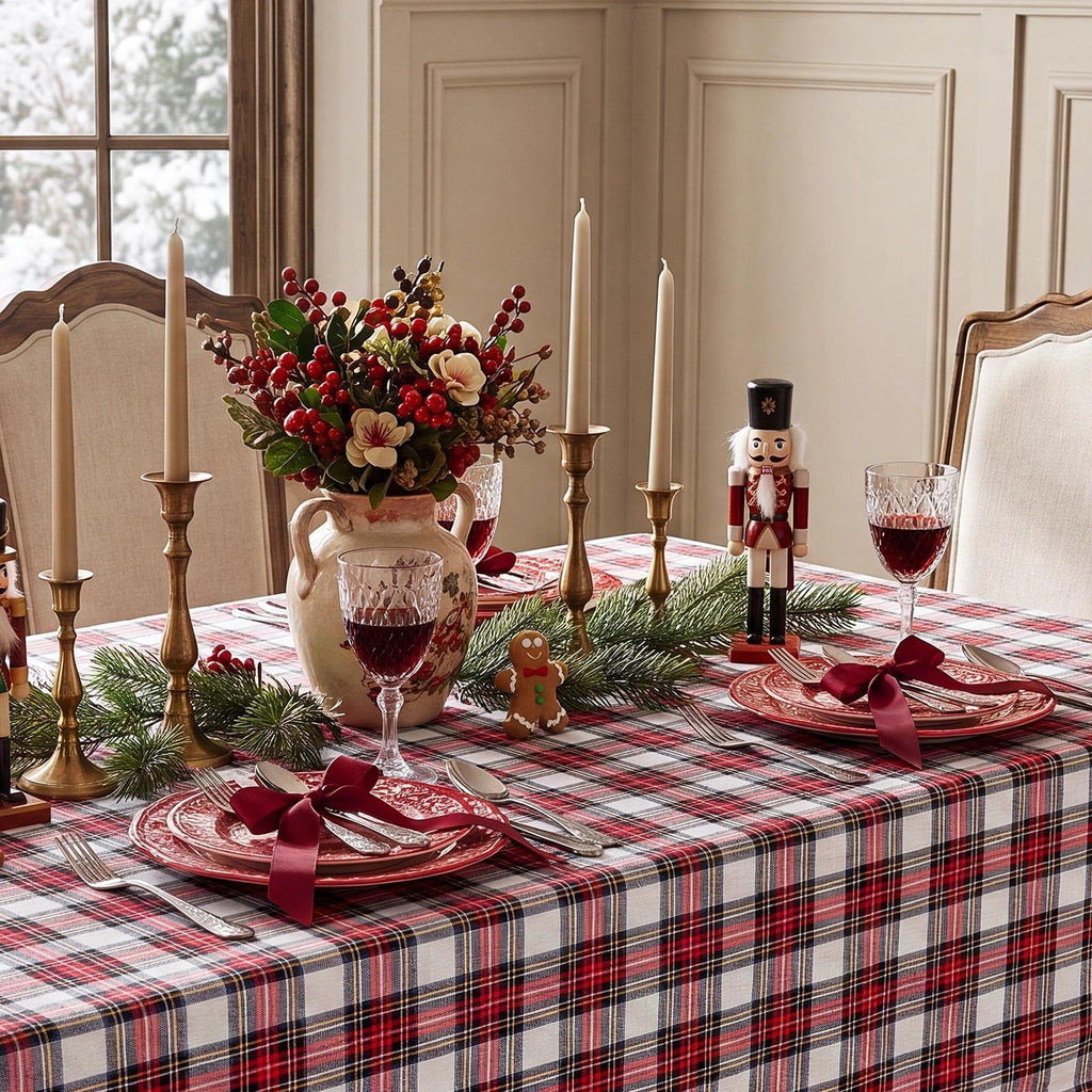 Christmas Checkered Tablecloth Rectangle, Red White, 60 x 102