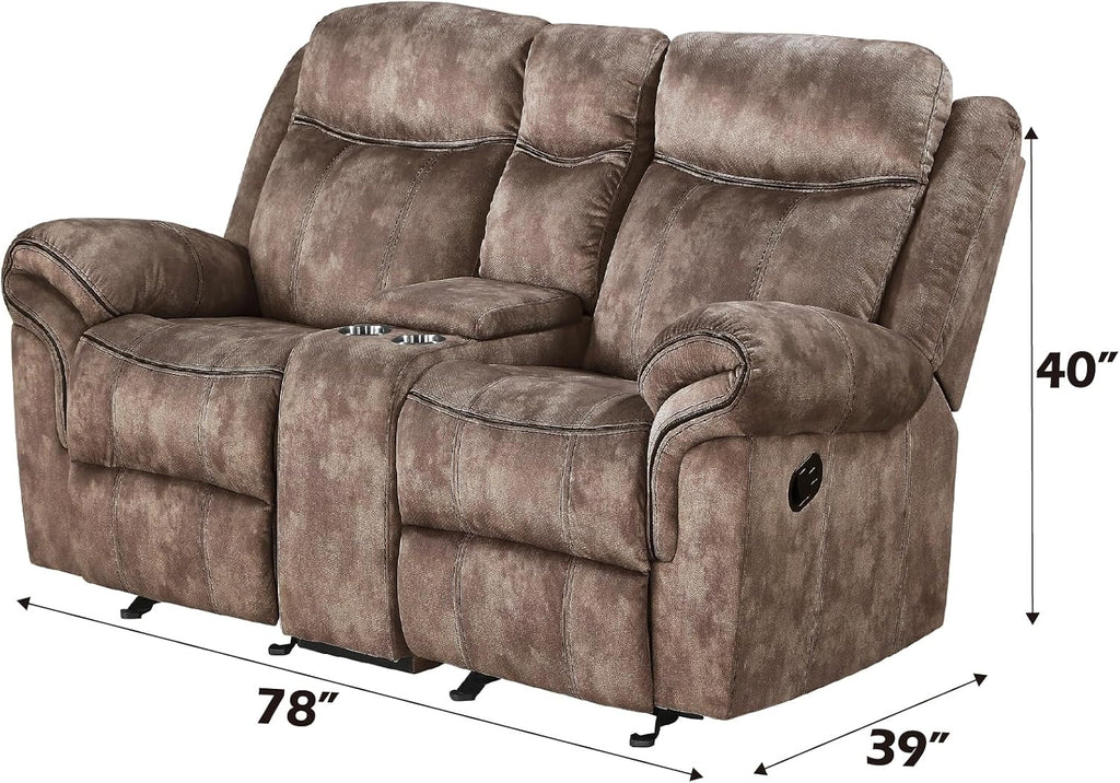 Zubaida Reclining Loveseat with USB Dock and Console in Chocolate Velvet