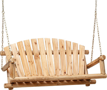 Outdoor Wooden Porch Swing Front Porch Hanging Bench Swing 2 Seat Chair for Garden, Patio, Backyard, Playground, Log