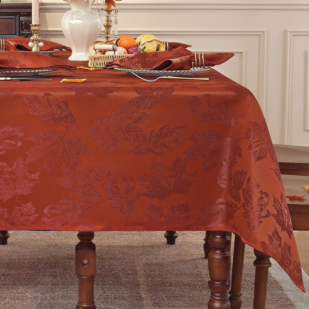 Rust Tablecloth Rectangular, Spillproof & Wrinkle Resistant Table Cloth, Elegant Jacquard Damask Tab