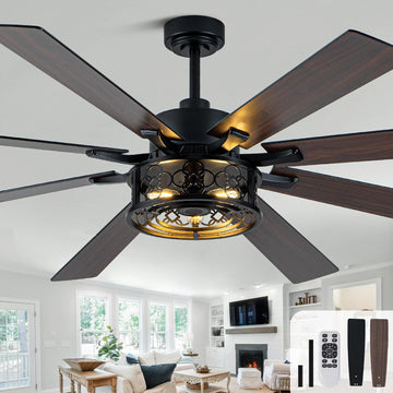 72 Inch Farmhouse Ceiling Fan with Lights and Remote Large Rustic Ceiling Fan Black Caged Fandelier Industrial