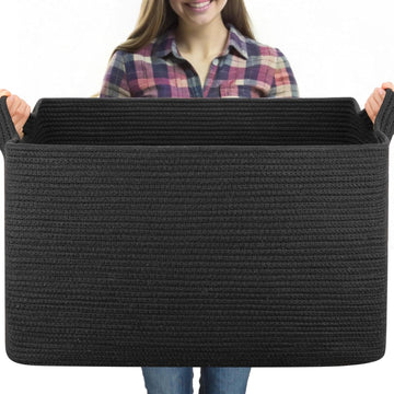 95L Extra Large Blanket Basket, 24" x 16.9" x 14.2" Woven Storage Basket , Rectangle Nursery Blanket Storage for