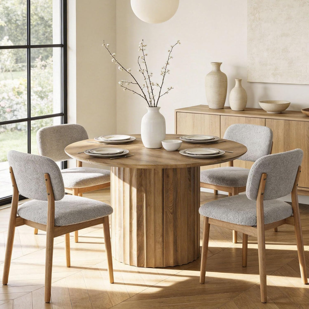 47-Inch Round Dining Table for 4-6, Modern Kitchen Table with Fluted Pedestal Base, Farmhouse Wood Dinner Furniture