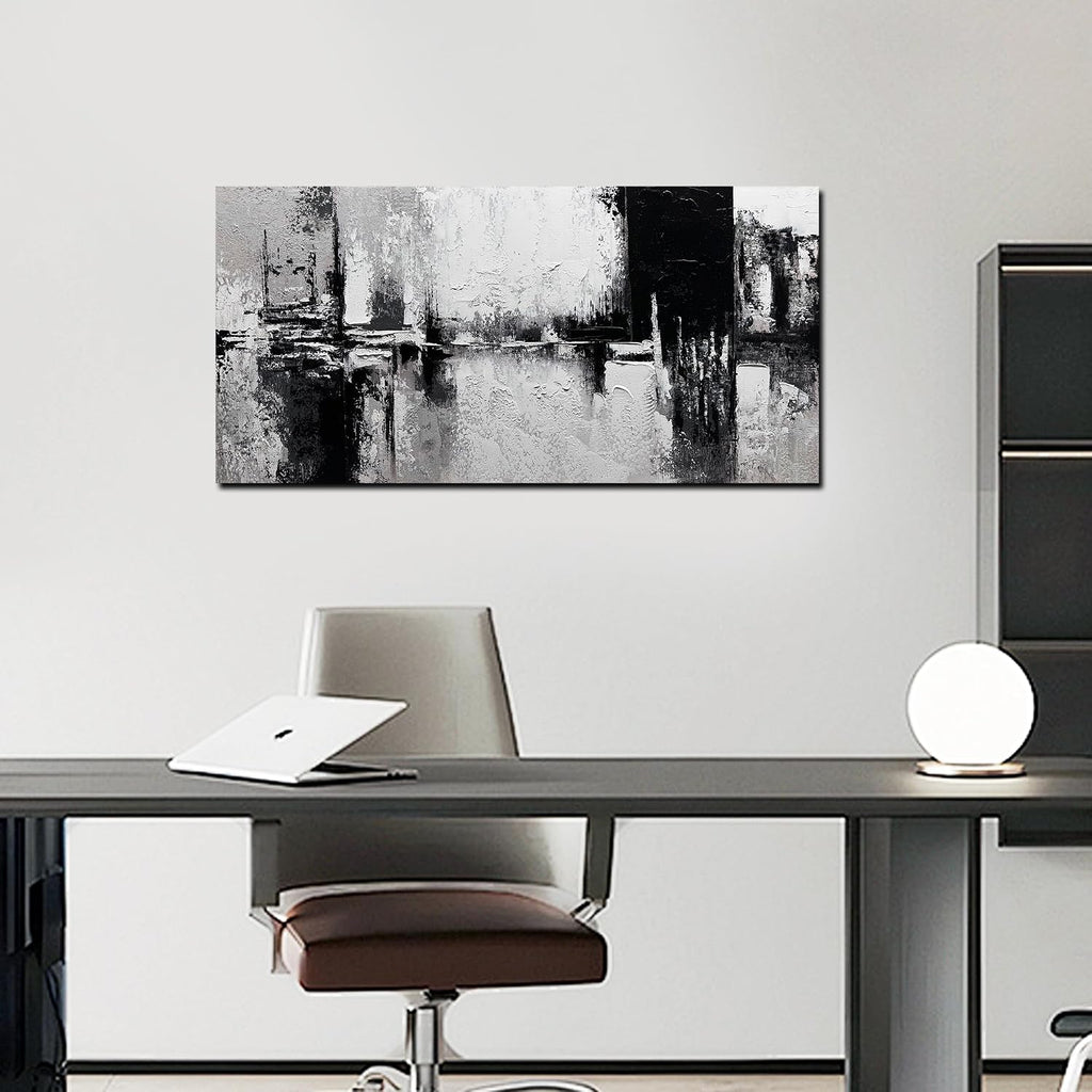 Black and White Abstract Wall Art Textured Canvas Painting Large Minimalist Modern Artwork Office Home Decor Ready to