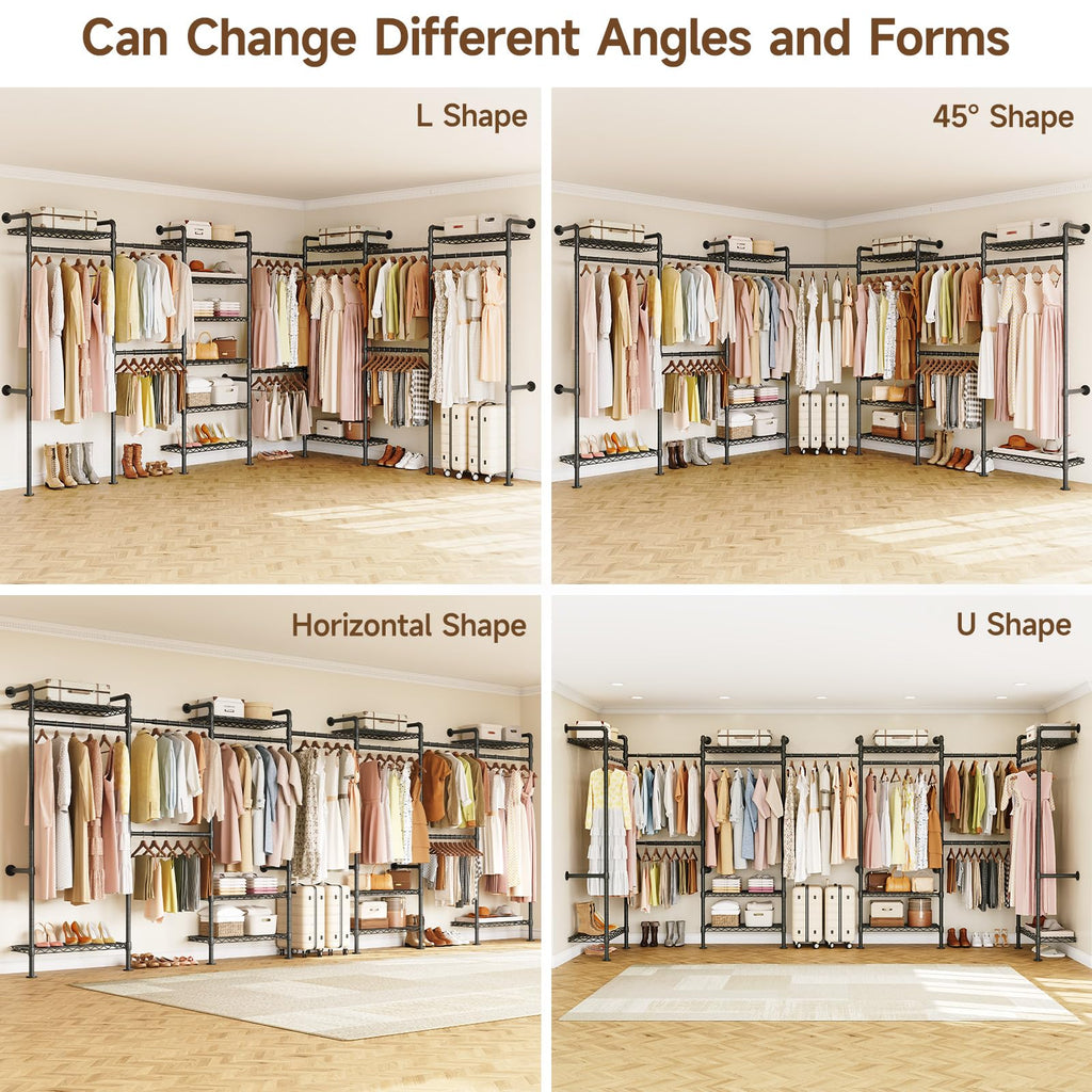 L7 Wall Mounted Industrial Pipe Clothing Rack, Corner Closet System