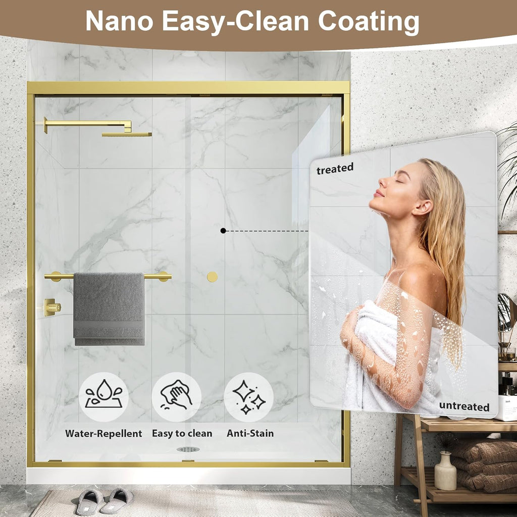 Double Sliding Shower Door 43-48" W x 72" H, Semi-Frameless Glass Shower Door with Nano Explosion-Proof Safety Film