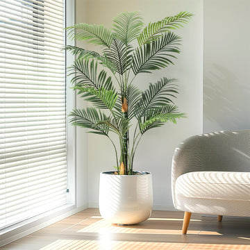 Artificial Palm Tree,6 ft Golden Cane Palm Artificial Tree UV Resistant Fake Plant in Pot Living Room Decor Indoor