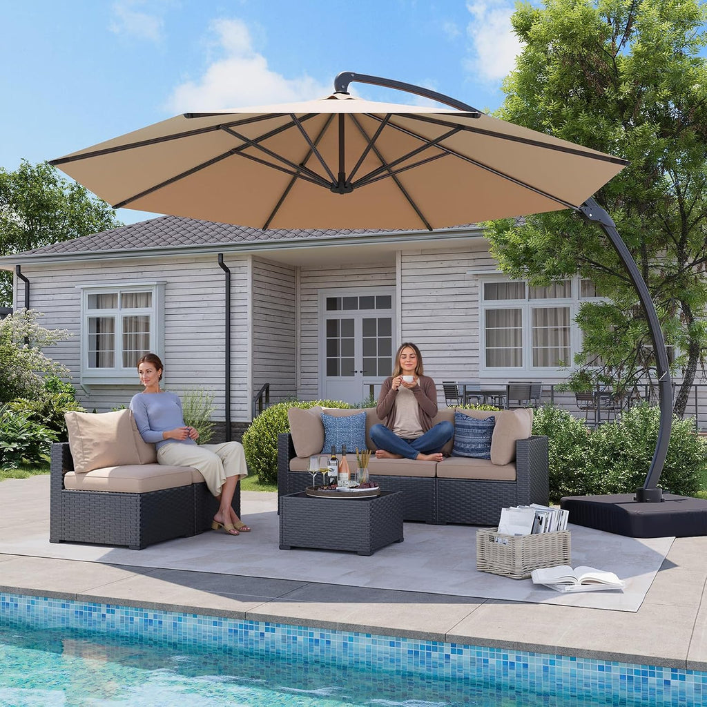 11 FT Cantilever Umbrella with led Light, Patio Large Aluminum Offset Umbrella Windproof with 360°Rotation