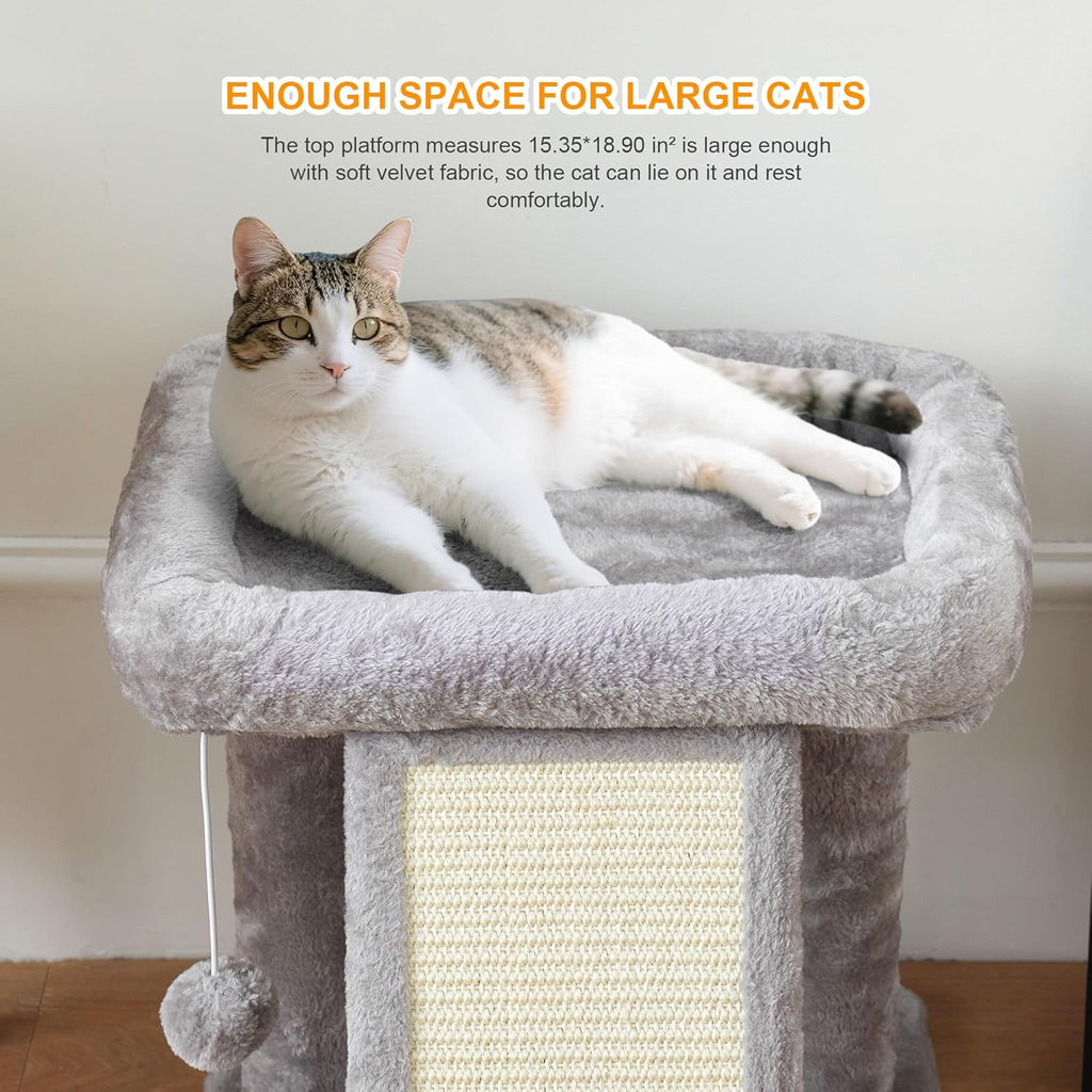 17.1-inch Small Cat Tree Tower with Scratching Post for Indoor Cats,Light Grey