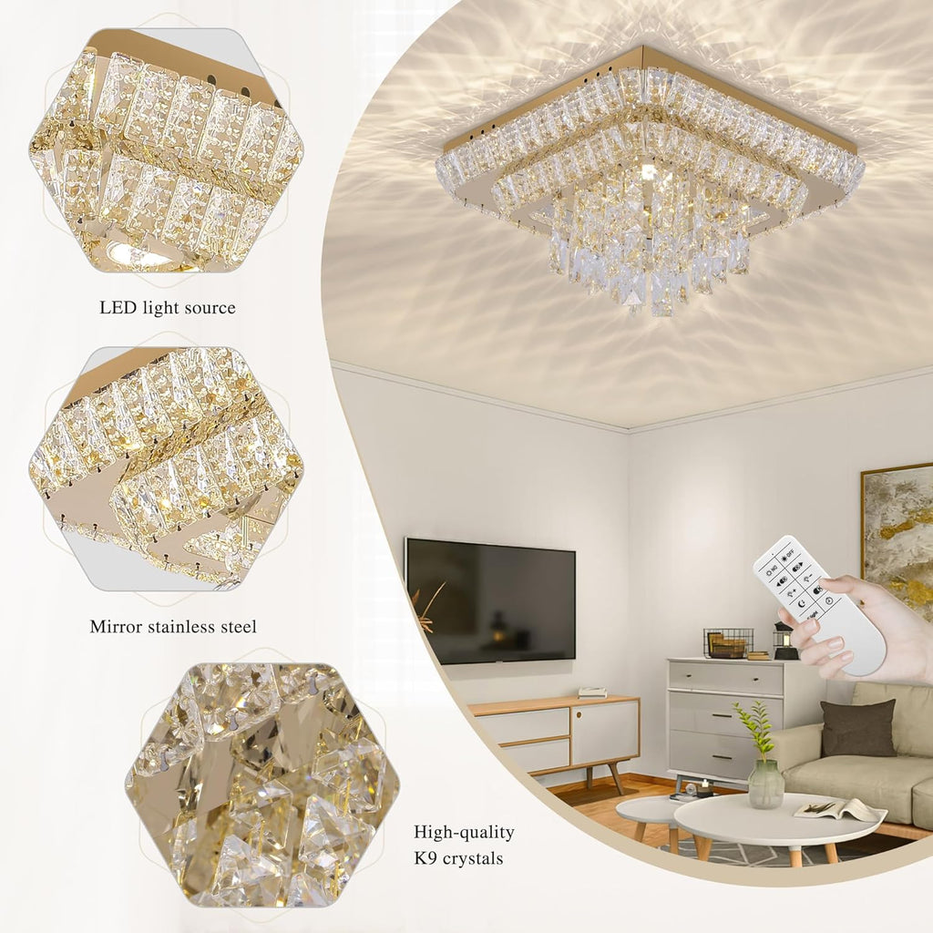 Crystal Chandeliers:Modern Led Luxury Ceiling Light Flush Mount 25 | Smart Remote/APP Control,0%-100% Brightness
