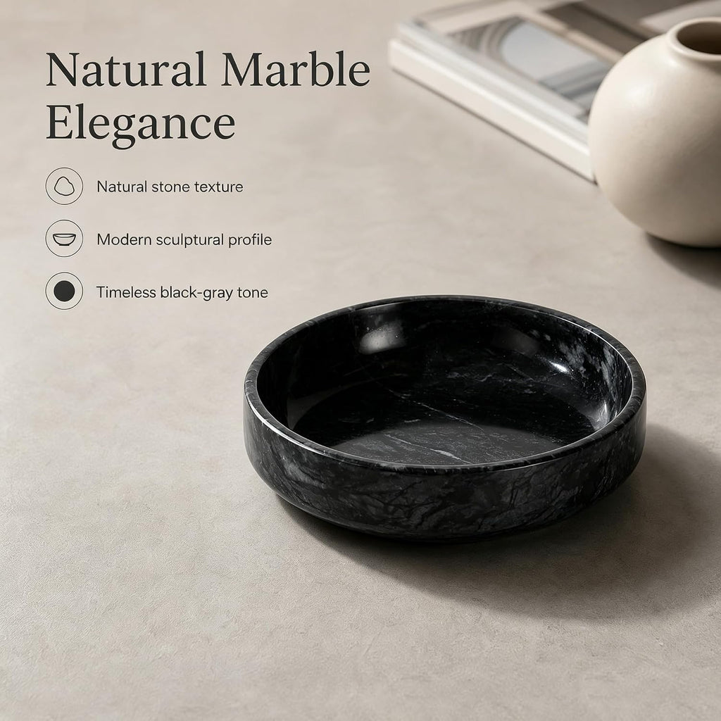 Natural Marble Decorative Bowl - Hand-Polished Stone Catchall Tray for Coffee Table Centerpiece, Entryway Key Holder