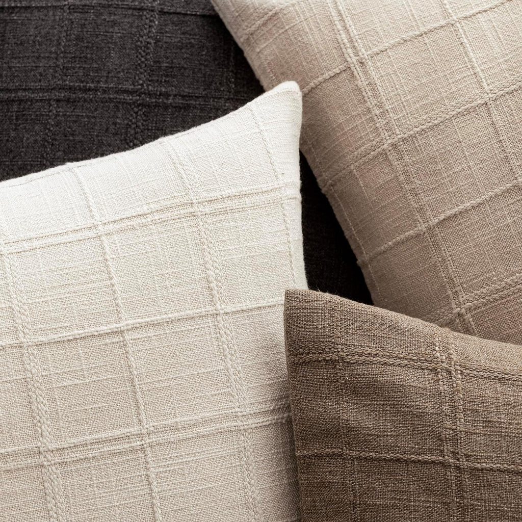 Set of 2 Decorative Linen Check Throw Pillow Covers Neutral Farmhouse Vintage Cushion Covers Modern Boho Home