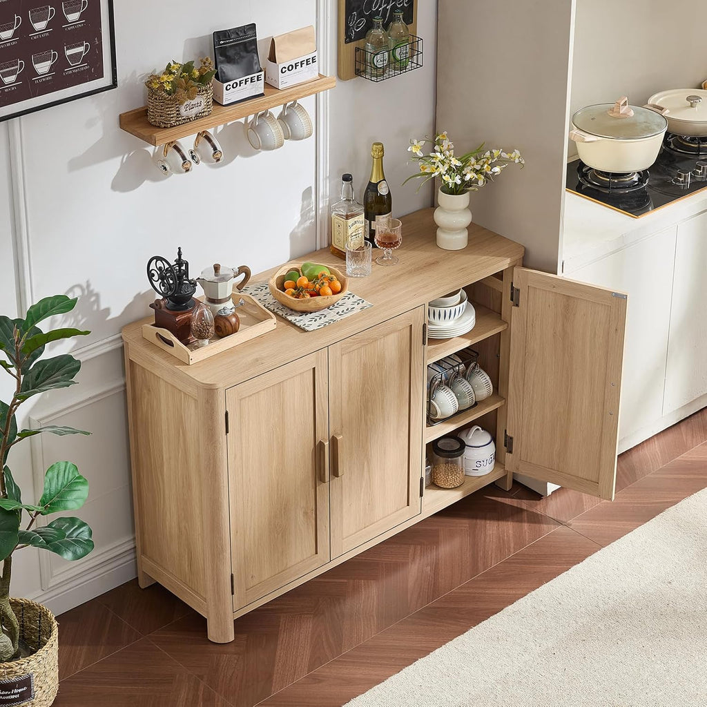 Sideboard Buffet Cabinet with Storage, 46" Arc-Shaped Credenza with 3 Doors & Adjustable Shelves